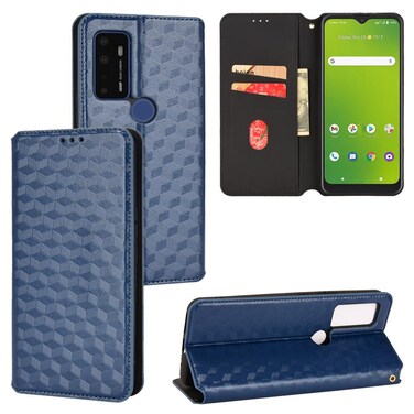 Case cover For Cricket Dream 5G Cubic Grid Texture Flip Leather Phone Case(Blue)
