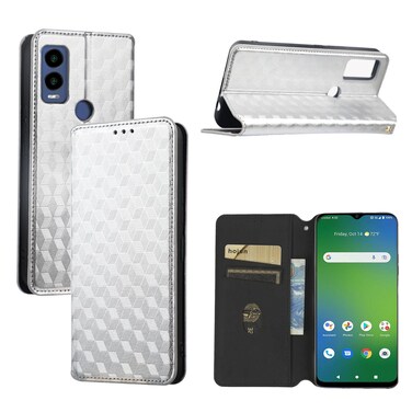 Case cover For Cricket Innovate E 5G 2022 Cubic Grid Texture Flip Leather Phone Case(Silver)