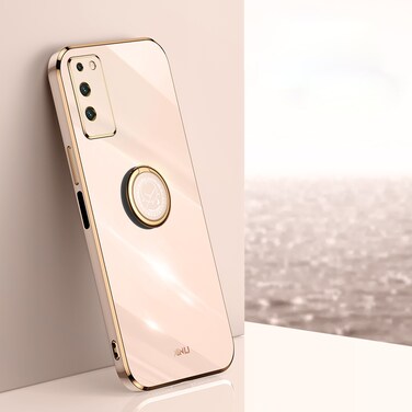 Case cover For Honor X10 5G XINLI Straight Edge 6D Electroplate TPU Phone Case with Ring Holder(Pink)