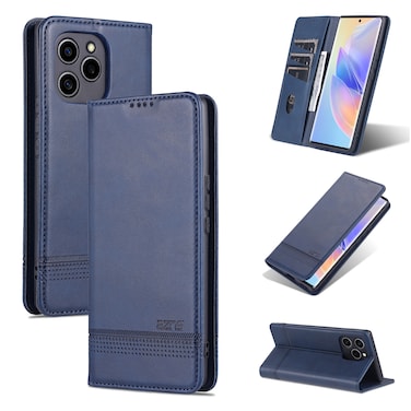Case cover For Honor 60 SE AZNS Magnetic Calf Texture Flip Leather Phone Case(Dark Blue)