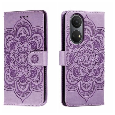Case cover For Honor Play 30 Plus Sun Mandala Embossing Pattern Phone Leather Case(Purple)