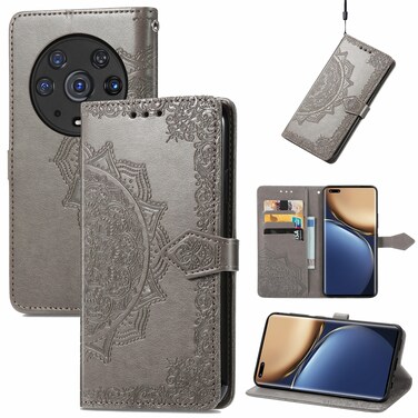 Case cover For Honor Magic3 Pro Mandala Flower Embossed Flip Leather Phone Case(Grey)