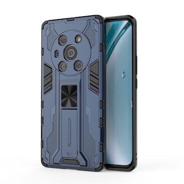 Case cover For Honor Magic3 Leather Version Supersonic PC + TPU Shock-proof Protective Case with Holder(Dark Blue)