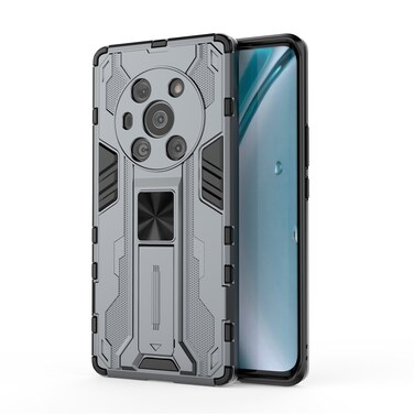 Case cover For Honor Magic3 Leather Version Supersonic PC + TPU Shock-proof Protective Case with Holder(Grey)