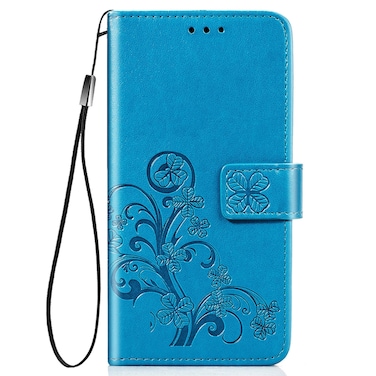 Case cover For Huawei Honor 9A Four-leaf Clasp Embossed Buckle Mobile Phone Protection Leather Case with Lanyard &amp; Card Slot &amp; Wallet &amp; Bracket Function(Blue)