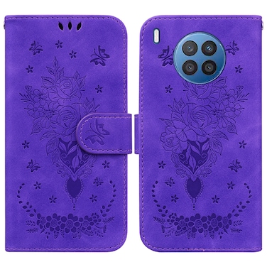 Case cover For Huawei nova 5i / Honor 50 Lite Butterfly Rose Embossed Leather Phone Case(Purple)