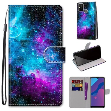 Case cover For Huawei Honor 9A Coloured Drawing Cross Texture Horizontal Flip PU Leather Case with Holder &amp; Card Slots &amp; Wallet &amp; Lanyard(Purple Green Starry Sky)