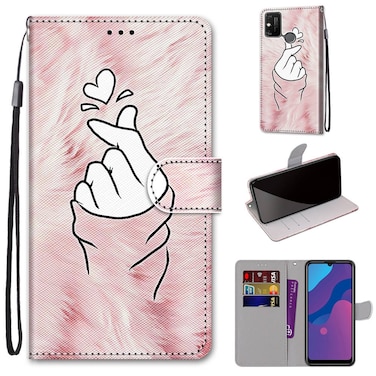 Case cover For Huawei Honor 9A Coloured Drawing Cross Texture Horizontal Flip PU Leather Case with Holder &amp; Card Slots &amp; Wallet &amp; Lanyard(Pink Hands Heart)