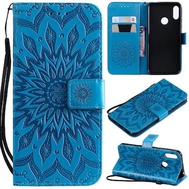Case cover Sun Embossing Pattern Horizontal Flip Leather Case for Huawei Honor Play 8A / Y6 (2019), with Card Slot &amp; Holder &amp; Wallet &amp; Lanyard (Blue)