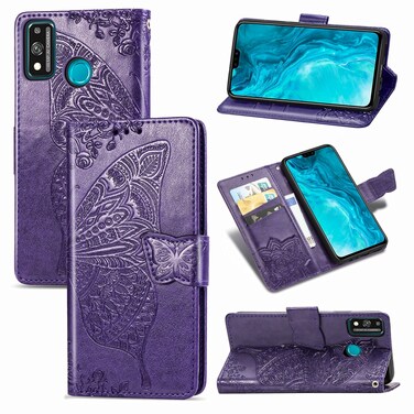 Case cover For Huawei Honor 9X Lite Butterfly Love Flower Embossed Horizontal Flip Leather Case with Bracket / Card Slot / Wallet / Lanyard(Dark Purple)