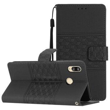 Case cover For Honor 10 Lite Diamond Embossed Skin Feel Leather Phone Case with Lanyard(Black)