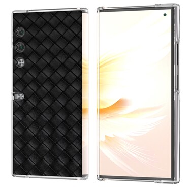 Case cover For Honor V Purse Woven Texture Transparent Frame PU Phone Case(Black)