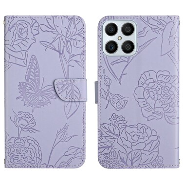 Case cover For Honor X8 Skin Feel Butterfly Peony Embossed Leather Phone Case(Purple)