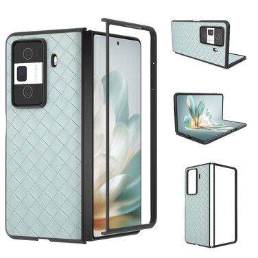 Case cover For Honor Magic Vs3 Black Frame Woven Texture PU Phone Case(Light Green)