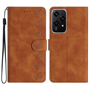 Case cover For Honor 200 Lite Global Seven Butterflies Embossed Leather Phone Case(Brown)