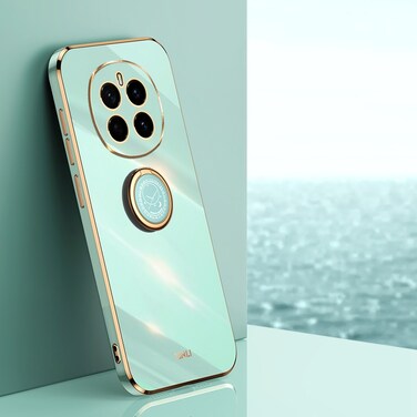 Case cover For Honor Magic7 XINLI Straight 6D Plating Gold Edge TPU Shockproof Case with Ring Holder(Mint Green)