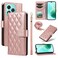 Case cover For Honor 400 Lite Three Card Slot Diamond Grid  Leather Phone Case with Long / Short Straps(Rose Gold)
