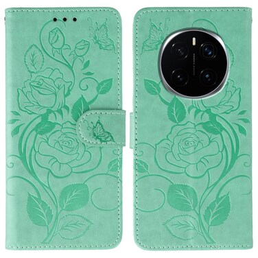 Case cover For Honor Magic7 Pro Rose Butterfly Embossed Leather Phone Case(Green)