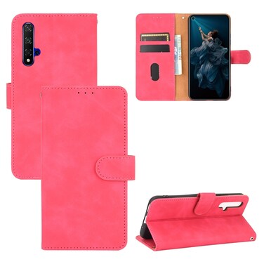 Case cover For Huawei Honor 20 / nova 5T Solid Color Skin Feel Magnetic Buckle Horizontal Flip Calf Texture PU Leather Case with Holder &amp; Card Slots &amp; Wallet(Rose Red)