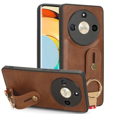 Case cover For Honor X50 Wristband Leather Back Phone Case(Brown)