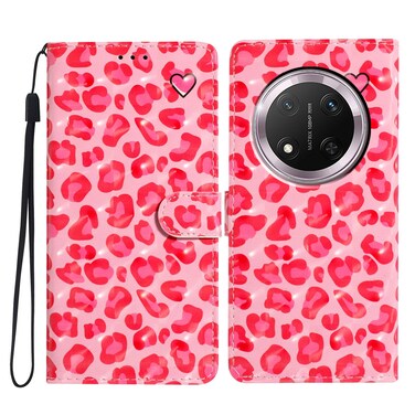 Case cover For Honor X9c 5G 3D Pattern Leather Phone Case(Pink Leopard Print)