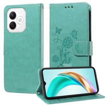 Case cover For Honor X60i Embossed Butterfly Flowers Leather Phone Case(Green)