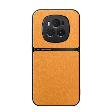 Case cover For Honor Magic6 Litchi Leather Magnetic Full Coverage Shockproof Phone Case(Yellow)