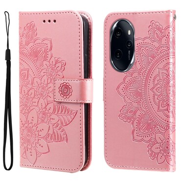 Case cover For Honor 100 Pro Seven-petal Flowers Embossing Leather Phone Case(Rose Gold)