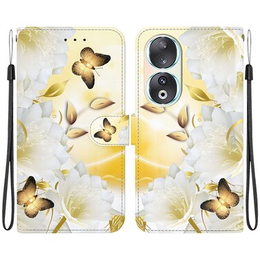 Case cover For Honor 90 Crystal Texture Colored Drawing Leather Phone Case(Gold Butterfly Epiphyllum)