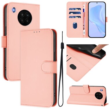 Case cover For Honor 50 Lite / Huawei nova 8i Skin Feel Solid Color Leather Phone Case with Lanyard(Pink)