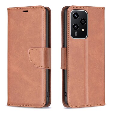 Case cover For Honor 200 Lite Global Lambskin Texture Pure Color Flip Leather Phone Case(Brown)