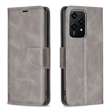 Case cover For Honor 200 Lite Global Lambskin Texture Pure Color Flip Leather Phone Case(Grey)
