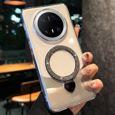 Case cover For Huawei Mate 70 Pro Love Glitter Powder MagSafe Holder Phone Case(Black)