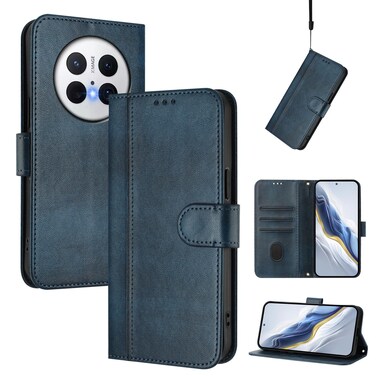 Case cover For Huawei Mate 70 Line Splicing Buckle Retro Leather Phone Case(Dark Blue)
