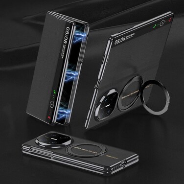 Case cover For Huawei Mate X6 GKK Full Cover Flip Phone Leather Case with Magnetic Rotating Stand(Yellow)