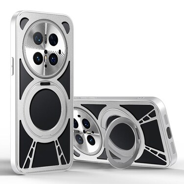 Case cover For Huawei Mate 70 Pro Cooling Hollow Metal Holder MagSafe Phone Case(Silver)