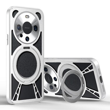 Case cover For Huawei Mate 60 Pro Cooling Hollow Metal Holder MagSafe Phone Case(Silver)