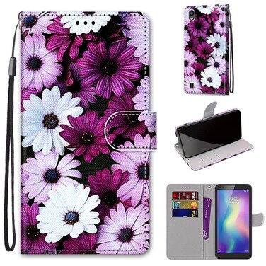 Case cover For ZTE Blade A5 2019 Coloured Drawing Cross Texture Horizontal Flip PU Leather Case with Holder &amp; Card Slots &amp; Wallet &amp; Lanyard(Chrysanthemum Pink White Purple)