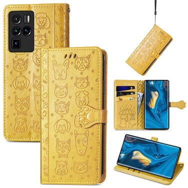 Case cover For ZTE Nubia Z30 Pro Lovely Cat and Dog Embossing Pattern Horizontal Flip Leather Case , with Holder &amp; Card Slots &amp; Wallet &amp; Cartoon Clasp &amp; Lanyard(Yellow)