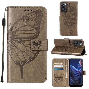 Case cover For ZTE Blade A72 5G Embossed Butterfly Flip Leather Phone Case(Grey)