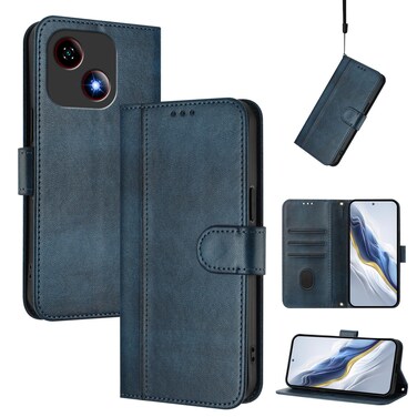Case cover For ZTE Blade A35e Line Splicing Buckle Retro Leather Phone Case(Dark Blue)