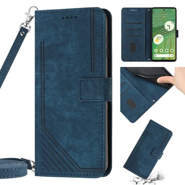 Case cover For Google Pixel 7a Skin Feel Stripe Pattern Leather Phone Case with Lanyard(Blue)