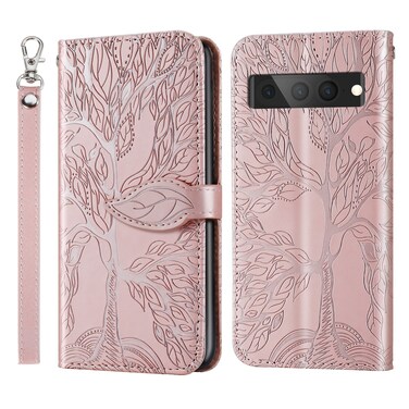 Case cover For Google Pixel 7 Pro Life Tree Embossing Pattern Horizontal Flip Leather Phone Case(Rose Gold)