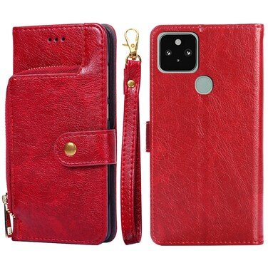 Case cover For Google Pixel 5 Zipper Bag Horizontal Flip Leather Phone Case with Holder &amp; Card Slots &amp; Lanyard(Red)