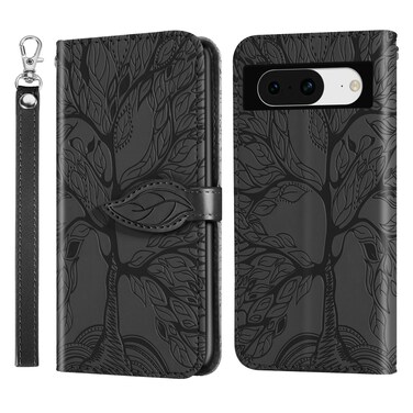 Case cover For Google Pixel 8 Life Tree Embossing Pattern Flip Leather Phone Case(Black)