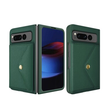 Case cover For Google Pixel Fold Litchi Texture Integrated Phone Case with Card Bag(Green)