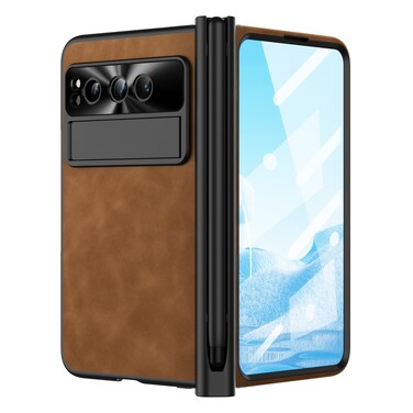 Case cover For Google Pixel Fold Integrated Napa Texture All-inclusive Phone Case with Pen Slot(Brown)