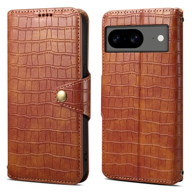 Case cover For Google Pixel 8 Denior Crocodile Texture Oil Edge Leather Phone Case(Brown)