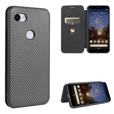 Case cover For Google Pixel 3a XL Carbon Fiber Texture Horizontal Flip TPU + PC + PU Leather Case with Card Slot(Black)