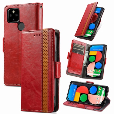 Case cover For Google Pixel 5a 5G CaseNeo Business Splicing Dual Magnetic Buckle Horizontal Flip PU Leather Case with Holder &amp; Card Slots &amp; Wallet(Red)